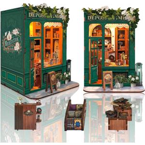 Book Nook Kit - DIY Miniature Dollhouse Booknook Kit with Light, Bookend Bookshelf Decor for Adults, Christmas Birthday Gifts for Family, Friends, Free Time