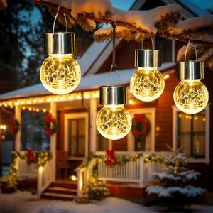 GIGALUMI 8 Pack Solar Outdoor Hanging Lights - Warm White LED, Water Resistant, Glass, Rechargeable Battery