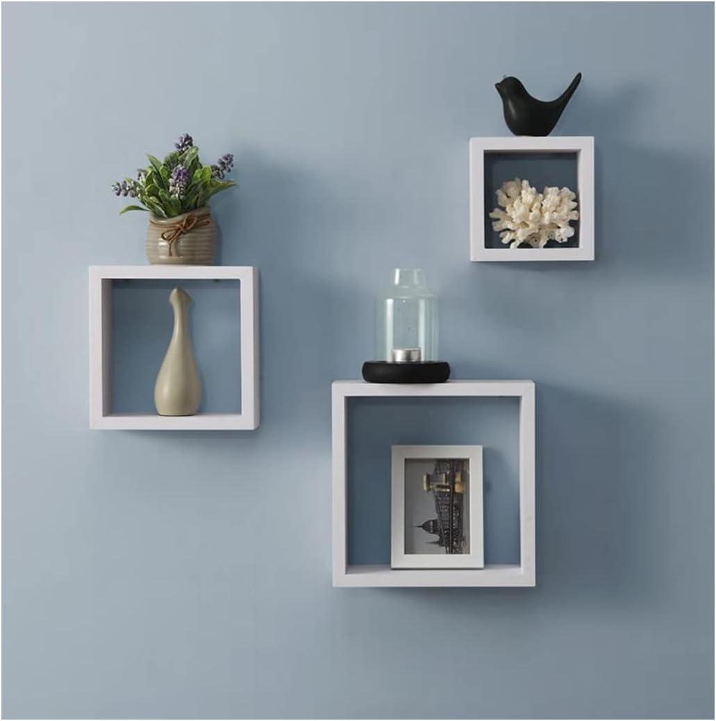 Wall Floating Cube Box Shelves Set of 4 White Wooden Shelf for Bedroom Wall Mounted Living Room Kitchen Decorative Furniture Display Shelving Units Indoor