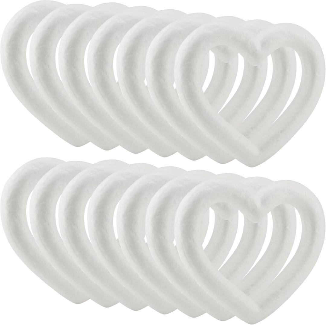 14 Pack 6 Inch Heart Foam Wreath, White Polystyrene Foam Ring, Heart Craft Foam Wreath for DIY Arts Floral Projects Home Wedding Decor