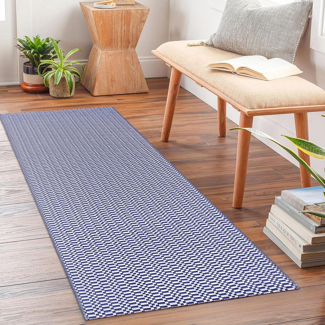KOZYFLY Washable Runner Rug 2x6 ft Hallway Kitchen Runner Rugs with Rubber Backing Bobo Navy and White Entryway Runner Indoor, Carpet Runners for Hallway Kitchen Entryway Bedroom