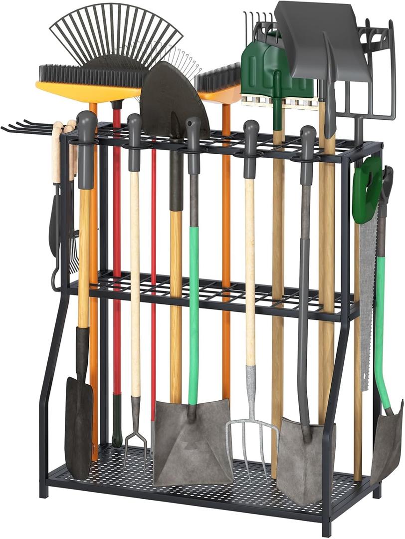 Organizer Yard Tool Storage Rack,Garden Organizer,Steel Yard Tool Racks To Store Long-Handled Tools,Tool Holder For Garden,Shed,Outdoor,Black (Small)