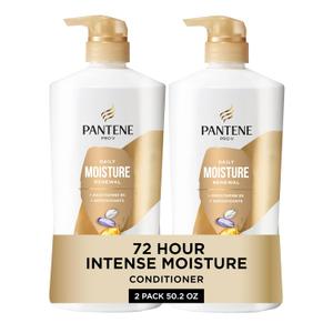 Pantene Conditioner, Daily Moisture Renewal - Pro-V Nutrients for Dry, Color-Treated, Straight to Curly Hair, 72-Hour Hydration & Softness, 25.1 Oz Each, 2-Pack + Miracle Rescue Shot (0.5 Oz)