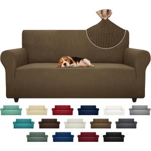 ZNSAYOTX Super Stretch Couch Cover (72"-92") Universal Sofa Covers with Elastic Bottom, Dog Cat Pets Friendly Washable Furniture Protector Fitted Sofa Slipcovers Stay in Place (Brown, Sofa)