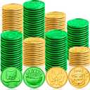 JOYIN 120 PCS St. Patricks Day Coins, Green and Gold Coins with Shamrock, Leprechaun, Cauldron and Hat Patterns for St Patrick Party Decorations, Accessories