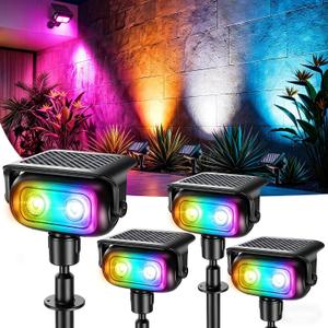 Brizled 4 Pack RGB Solar Spot Lights Outdoor, 360° Rotation 9 Colors & 11 Modes Color Changing Spotlights Outdoor Landscape Lights Solar Spot Landscaping Pathway Lighting for Path Garden Yard Patio
