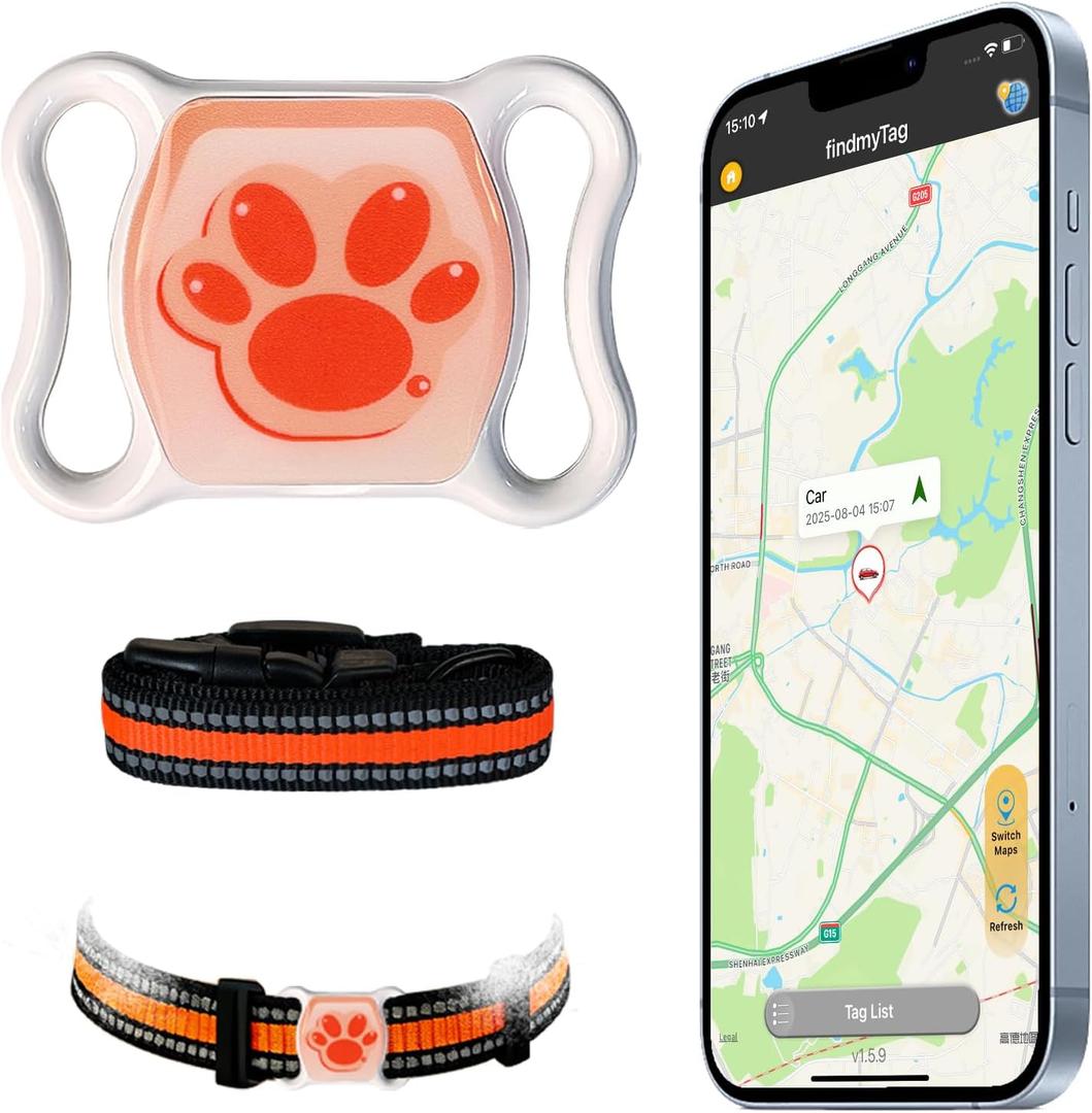 Pet GPS Tracker for Dogs & Cats - No Monthly Fee/Subscription, Free Pet Collar Included | Waterproof, Anti-Lost, Real-Time Tracking Collar | 365-Day Long Battery Life | Compatible with iOS & Android