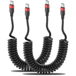Coiled USB C to USB C Cable, 2 Pack 3FT USB C Charger Cord for Car, USBC to USBC Coiled Cable Fast Charging for iPhone 17/16/15 Plus/Pro Max, Samsung Galaxy S25 S24 S23 Ultra, Pixel 10 9