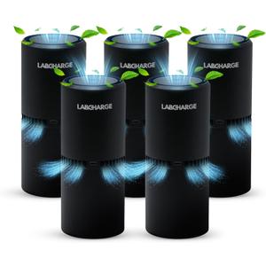 LabCharge Small Ionic Air Purifier for Home & Bedroom  Silent HEPA Filter  Covers 250 Sq Ft - Free Cleaner for Pets, Hair, Smoke, Dust, Odors & Dander  Compact & Black Design - Pack of 5