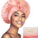 100% Mulberry Silk Bonnet for Sleeping Women, Real Silk Bonnets with Tie Band, Double-Layer Sleep Cap for Braids Curly Hair (Pink)
