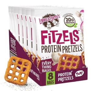 Lenny & Larry's FITZELS Protein Pretzels (Everything Bagel) 8 Individual Bags 3 oz Each High Protein Snacks with 20g of Plant Based Protein Healthy Vegan Pretzels Delicious Salty Taste (EXP 08/21/26)