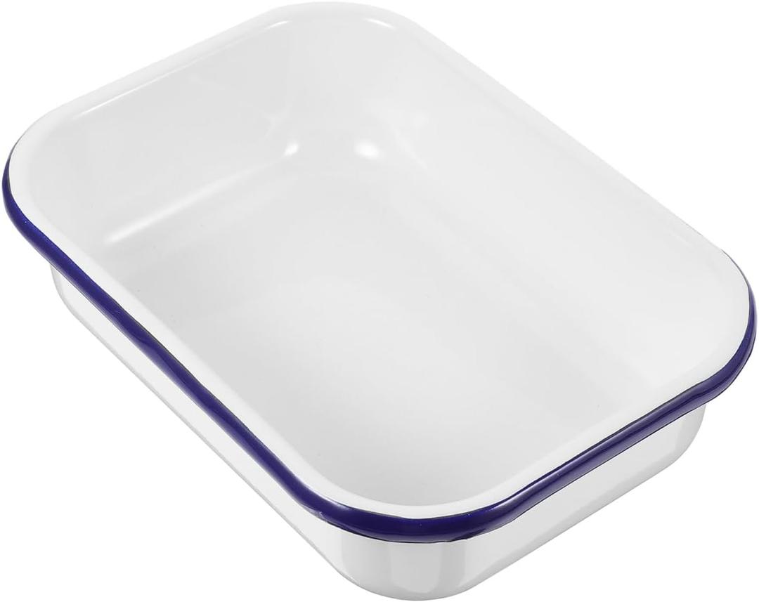 Kichvoe Enamel Baking Pan: Enamelware Roasting Pan Oblong Cake Dish Enameled Steel Baking Dish Lasagna Tray Rectangular Serving Tray Food Container White, 8.66 * 6.29 * 2.16inch