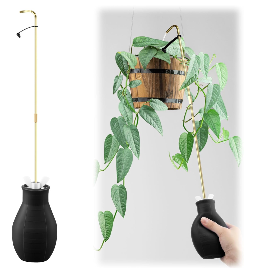 Dreyoo Squeeze Bottle for Hanging Plants, 19" Long Spout Plant Watering Bottle, Easy Squeeze Indoor/Outdoor Watering Can Alternative, Precise Sprinkling for Hanging Baskets, Houseplants, 8oz (Black)