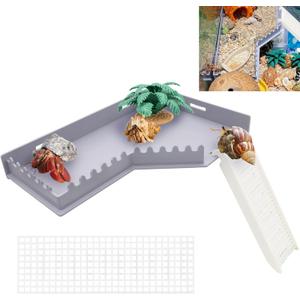 Hermit Crab L-Shaped Platform with Ladder Hermit Crab Climbing Toys, Habitat Tank Accessories, Reptile & Hamster Activity Platform (Gray)
