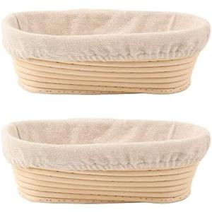 DOYOLLA Bread Proofing Baskets Set of 2 10 inch Oval Shaped Dough Proofing Bowls w/Liners Perfect for Professional & Home Sourdough Bread Baking