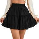 LYANER Women's Elastic Waist Pleated Layer Ruffle Hem Flowy A Line Short Skirt (Small, Black2)