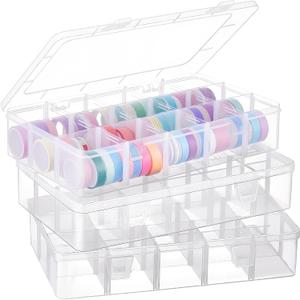Leinuosen 3 Pack Clear Washi Tape Organizer Storage 15 Grids Plastic Organizer Box Adjustable Dividers for Jewelry, Washi Tapes, Art DIY Crafts, Beads and Small Parts Leinuosen 3 Pack Clear Washi Tape Organizer Storage 15 Grids Plastic Organizer Box Adjustable Dividers for Jewelry, Washi Tapes, Art DIY Crafts, Beads and Small Parts