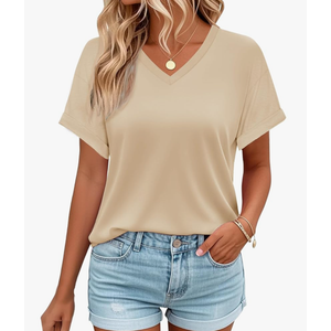 lt  Womens Short Sleeve V-Neck Shirts UPF 50+ Beach Vacation Casual Summer Loose Fit Tops 2025 XL