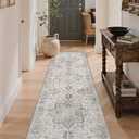 2X6 Runner Rug Non Slip, Machine Washable Hallway Runners, Low Plie & Thin Vintage Rug for Hallway, Kitchen, Laundry, Entryway, Bedroom & Living Room, Light Taupe Brown