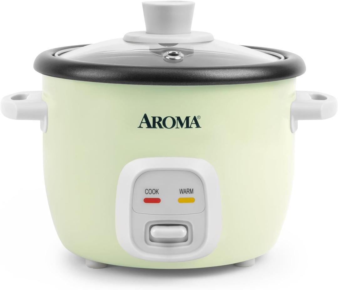 AROMA Mini Rice Cooker, 2-Cup (Uncooked) / 4-Cup (Cooked), Grain Cooker, Soup Maker, Oatmeal Cooker, Auto Keep Warm, 1 Qt, Light Green