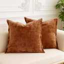 Greek Velvet Euro Sham Covers Set of 2 26x26 Luxury Soft Solid Pillow Covers for Living Room Bedroom Yard,Caramel