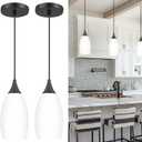 AUTELO Black Pendant Lights Kitchen Island 2 Pack, Glass Pendant Lights in Black Finish with Milky White Glass, Modern Pendant Light Fixtures, Hanging Lamp for Kitchen Island H9300 MGBK-2PK