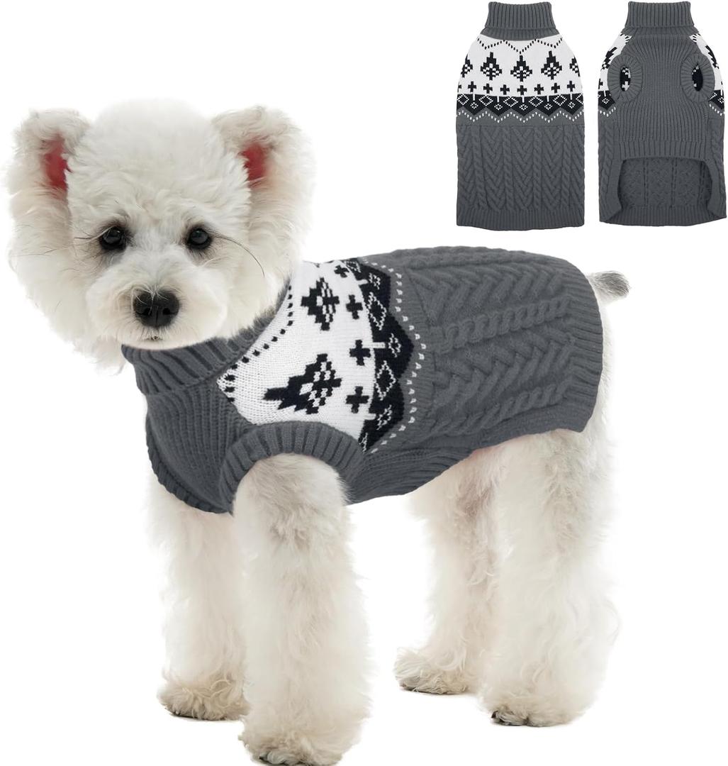 FUAMEY Sleeveless Dog Sweaters for Small Dogs, Warm Puppy Sweater Cable Knit, Cozy Winter Clothes Outdoor Indoor, Thermal Turtleneck Shirt Cold Weather Outfits, Shih Tzu, Bichon Frise (Grey, S) (Gray)