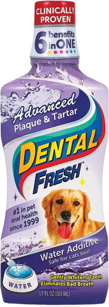 Dental Fresh Advanced Plaque and Tartar Water Additive, 15oz Dog Teeth Cleaning Formula to Freshen Breath and Improve Cat & Dog Dental Care Just Add to Water