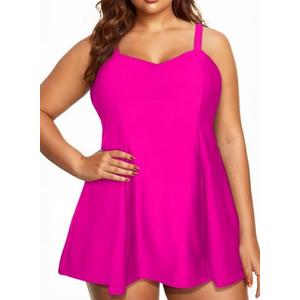 Aleumdr Women's Plus Size One Piece Swimsuit Tummy Control One Piece Bathing Suit with Skirt Vintage Swimdress with Pockets (Pink)