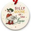 2 x Funny Goose Christmas Ornament - Silly Goose On The Loose Ceramic Ornament, Cute Farm Animal Gifts - Funny Duck Xmas Tree Hanging Decor, Ideas for Friends, Coworkers