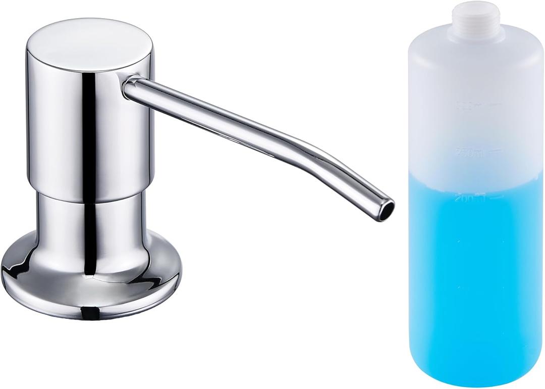 Soap Dispenser for Kitchen Sink Chrome, Sink Soap Dispenser Stainless Steel Refill from The Top Built in Sink Soap Dispenser with 13 OZ Soap Bottle