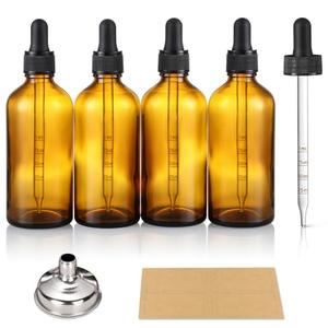 4 oz Dark Amber Glass Dropper Bottles with Measured Dropper, 4 Pack- 120ml Thick Tincture Bottle with Measurement Eye Droppers, Leakproof Essential Oils Bottle for Health, Personal Care & Beauty