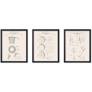 Poster Master 3-Piece Basketball Blueprint Poster - Basketball Net Patent Print - Basket Ball Art - Basketball Court Art - Sports Art - Technical Drawing Art - Gym Wall Decor - 8x10 UNFRAMED Wall Art (8L" x 10W")