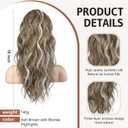 FLUFYMOOZ Ponytail Extension, 18 Inch Claw Clip Ponytail Extension, Wavy Curly Claw Clip in Ponytail Hair Extensions, Natural Ponytail Synthetic Hairpiece for Women (Ash Brown with Blonde Highlights)