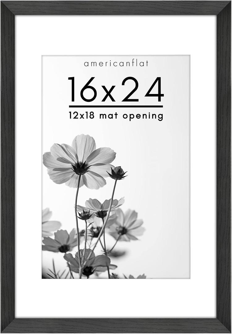 Americanflat 16x24 Poster Frame with Polished Plexiglass - Use as 12x18 Frame with Mat or Display 16x24 Photo Without Mat - Hudson Collection - Wide Picture Frames for Wall Display - Black