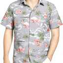 SSLR Pack Hawaiian Shirt for Men Flamingo Short Sleeve Casual Button Down Shirts Summer Beach Shirt Size L