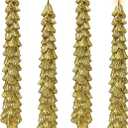 Christmas Tree Shaped Taper Candles, 9.8 Inch Unscented Tree Candle Decorative Christmas Tree Candles Gift for Christmas Festival Celebration Decor, 4PCS, Golden