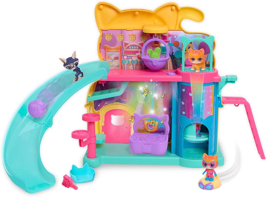 Disney Junior SuperKitties Purr N Play Playset and Figures, 12-Pieces, Lights and Sounds, Kids Toys for Ages 3 Up by Just Play
