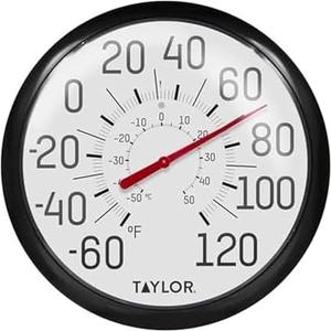 Taylor Big and Bold Wall Thermometer, Indoor Outdoor Thermometer, Wireless Thermometer with Easy to Read Numbers for Patio, Pool, and Indoor Areas, 13.25-inch, Black
