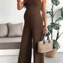 BLENCOT Maternity Ribbed Jumpsuit Sleeveless Square Neck Wide Leg Stretchy One Piece Romper (Brown, S)