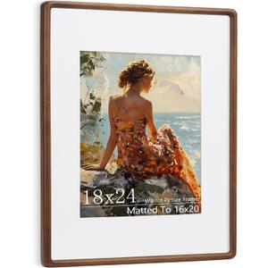 18x24 Poster Frame with Mat for 16x20, USA-Sourced Natural Walnut Wood with Mortise & Tenon Construction, High-Clarity Glass, Handcrafted Rounded Corner Gallery Wall Decoration