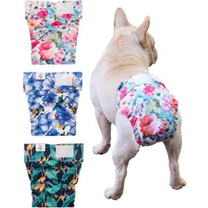 CuteBone Washable Dog Diapers Female No Tail Hole 3 Pack Reusable Doggie Period Training Pants for Docked-Tail Frenchie French Bulldog Boston Terrier Without Tail WWD04M