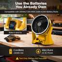 Fan for DeWalt 20V Max Battery, Portable Jobsite Camping Fan with Infinite Speed Control, 3-Level Ring Light, USB-C and USB Charging, Hook, Handle, 180 Tilt for Outdoor Use, Battery Not Included