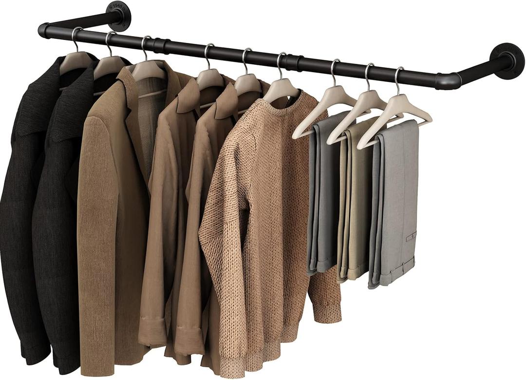 Industrial Pipe Clothing Rack, 41 Inch, Clothes Racks for Hanging Clothes, Garment Racks,Black Iron Pipe Clothes Hanging Bar,Multi-Purpose Hanging Rod for Closet 2 Base(1 Pack) (Black)