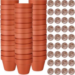 Hushee 36 Pack Small Terracotta Grow Pots with 36 Seedling Blocks Starter Kit for Planting Enthusiasts Indoor Outdoor Plants DIY Garden Plants Gardening Gifts(2.36 x 2.76 Inch)