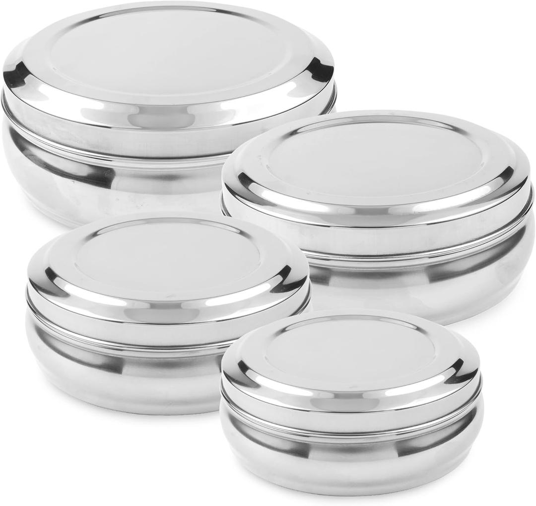 CRAFTONE Stainless Steel Storage Dabba Containers Set of 4 Pcs, Puri Dabba, Kitchen Chapati Chocolate Canisters (37 Oz, 55 Oz, 71 Oz and 90 Oz)
