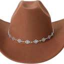 Verdusa Women's Western Cowboy Hat Rhinestone Wide Brim Cowgirl Hat (Brown)