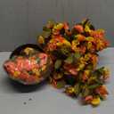 Artificial Fall Fake Hanging Flowers Plants Basket for Outdoor Autumn Decoration, Faux Silk Morning Glory Long Stems Vines Realistic UV Resistant for Outside Home Porch Garden (Fall Orange+Yellow)