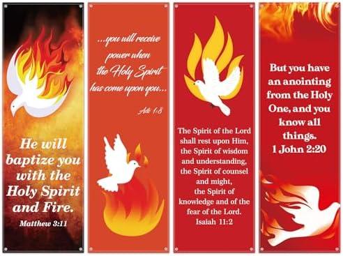 4 Pcs 4th of July Church Banners Independence Day Christian Banners with Scripture for Sanctuary Wall Worship Bible Verses Decor Welcome Church Religious Praise Hanging Signs(Orange,Pentecost)