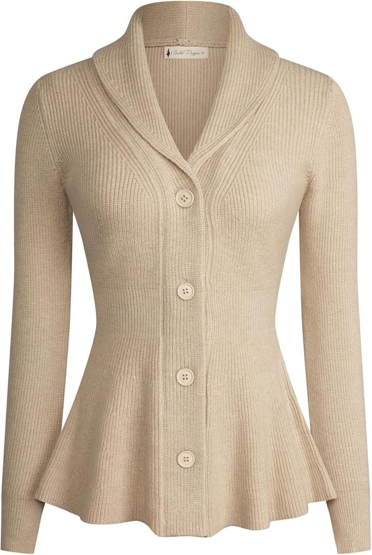 Belle Poque Women Vintage Cardigan Sweater Shawl Lapel Button Down Sweater Outwear Coat (X-Large, Camel)